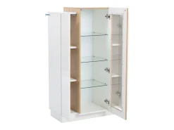 Vitrina brillante - 74 x 40 x 120 cm - con 3 puertas + LEDs + estantes de almacenamiento - Aglomerado + cristal templado - blanco