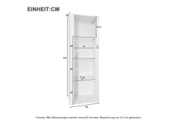 Vitrina brillante con LED - 55 x 38 x 166 cm - 3 estantes de cristal - armarios altos - aglomerado - blanco