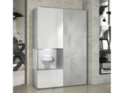 Vitrina Cómoda Morena, cuerpo en blanco mate/ puerta derecha e inserción con apariencia de óxido de hormigón