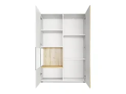 Vitrina Cómoda Morena, cuerpo en blanco mate/ puerta derecha e inserción con apariencia de óxido de hormigón