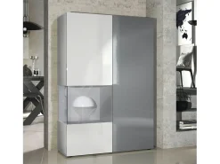Vitrina Cómoda Morena, cuerpo en blanco mate/ puerta derecha e inserción en gris de alto brillo