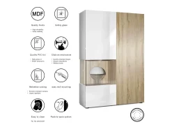 Vitrina Cómoda Morena, cuerpo en blanco mate/ puerta derecha e inserción en gris de alto brillo