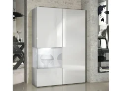 Vitrina Cómoda Morena, cuerpo en blanco mate/ puerta derecha e inserción en blanco de alto brillo con iluminación LED