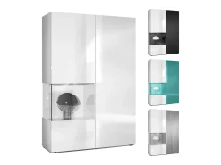 Vitrina Cómoda Morena, cuerpo en blanco mate/ puerta derecha e inserción en roble natural con iluminación LED