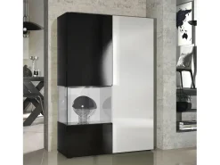 Vitrina Cómoda Morena, cuerpo en negro mate/ puerta derecha e inserción en blanco de alto brillo