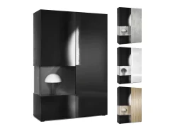 Vitrina Cómoda Morena, cuerpo en negro mate/ puerta derecha e inserción en gris de alto brillo