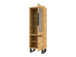 Vitrina color roble colección MILO. Acabados negros. Mueble ideal para tu comedor.