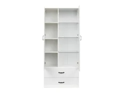 Vitrina con 16 luces LED de colores, 2 cajones y 2 puertas, blanca.