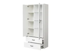 Vitrina con 16 luces LED de colores, 2 cajones y 2 puertas, blanca.