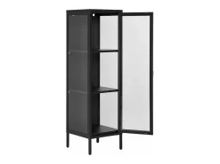 Vitrina con 1 puerta de cristal, acero negro, 40 x 35 x 140 cm