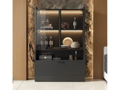 Vitrina con 3 puertas y 1 compartimento - 80 x 35 x 120 cm - LEDs - Tablero de partículas y cristal - Negro