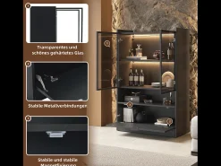 Vitrina con 3 puertas y 1 compartimento - 80 x 35 x 120 cm - LEDs - Tablero de partículas y cristal - Negro