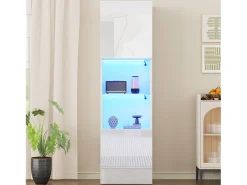 Vitrina con 2 puertas y 1 estante de cristal - 45 x 35 x 160 cm - LEDs - Tablero de partículas - Blanco brillo