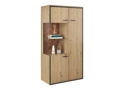 Vitrina con 3 puertas y 2 estantes - LEDs - tableros de partículas y cristal - altura 150cm - color roble