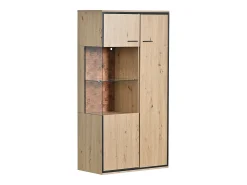 Vitrina con 3 puertas y 2 estantes - LEDs - tableros de partículas y cristal - altura 150cm - color roble