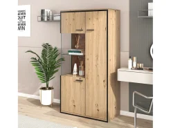 Vitrina con 3 puertas y 2 estantes - LEDs - tableros de partículas y cristal - altura 150cm - color roble