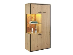 Vitrina con 3 puertas y 2 estantes - LEDs - tableros de partículas y cristal - altura 150cm - color roble