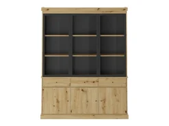 Vitrina con almacenamiento y LEDs - Natural y negro - MARSORIA