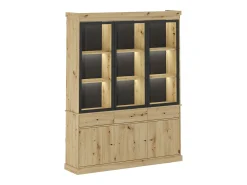 Vitrina con almacenamiento y LEDs - Natural y negro - MARSORIA