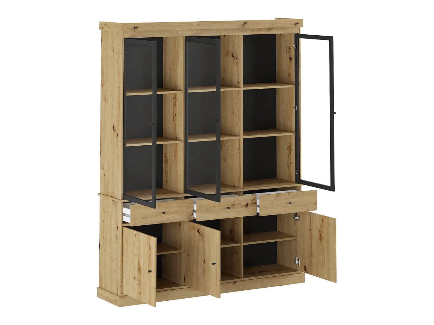 Vitrina con almacenamiento y LEDs - Natural y negro - MARSORIA