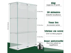 Vitrina con iluminación LED, autoportante, con cerradura, 2 puertas y 3 estantes, color blanco, 123,3 x 78,5 x 35 cm