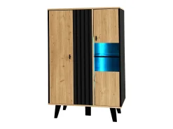 Vitrina con LED, 2 puertas de cristal, diseño moderno, madera y negro, tablero de partículas (80x40x120 cm)