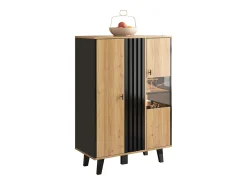 Vitrina con LED, 2 puertas de cristal, diseño moderno, madera y negro, tablero de partículas (80x40x120 cm)