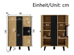 Vitrina con LED, 2 puertas de cristal, diseño moderno, madera y negro, tablero de partículas (80x40x120 cm)
