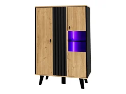 Vitrina con LED, 2 puertas de cristal, diseño moderno, madera y negro, tablero de partículas (80x40x120 cm)