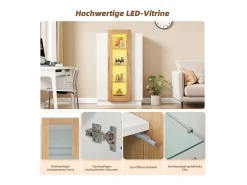Vitrina con LED, 3 puertas, estantes regulables, blanca y madera (74x40x120 cm)