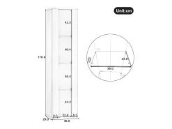 Vitrina con puerta acrílica e iluminación LED - estantes de cristal - Negro 40 x 29 x 170 cm