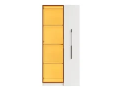 Vitrina con puerta de cristal y LED - 70 x 40 x 160 cm - con estante lateral deslizante - MDF - blanco