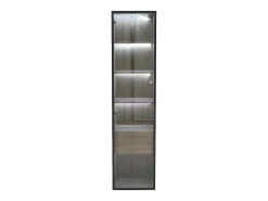Vitrina con tira LED, puerta de cristal y cajón - Luz natural