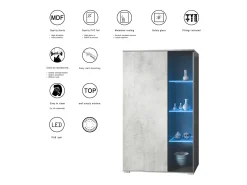 Vitrina Davos, vitrina independiente con 3 estantes de cristal y 8 compartimentos incl. LED, antracita mate/negro de alto brillo (71,5 x 134 x 35 cm)
