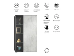 Vitrina Davos, vitrina independiente con 3 estantes de cristal y 8 compartimentos, antracita mate/roble natural (71,5 x 134 x 35 cm)