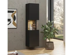 Vitrina de 1 puerta parcialmente acristalada colección EVA. Color negro y roble.