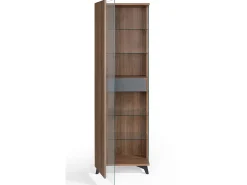 Vitrina de 1 puerta y 1 cajón de madera marrón y antracita con patas de acero negro Kalieto 120 cm
