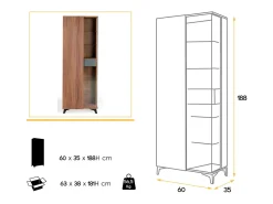 Vitrina de 1 puerta y 1 cajón de madera marrón y antracita con patas de acero negro Kalieto 120 cm
