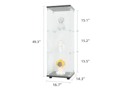 Vitrina de cristal - 3 estantes de cristal - Estantería de suelo para dormitorio - Armario moderno de madera con puertas y cerradura - Negro