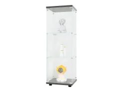 Vitrina de cristal - 3 estantes de cristal - Estantería de suelo para dormitorio - Armario moderno de madera con puertas y cerradura - Negro