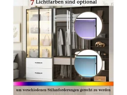 Vitrina de cristal - 60 x 40 x 160 cm - con LEDs + 3 cajones + puertas de cristal templado - aglomerado - blanco