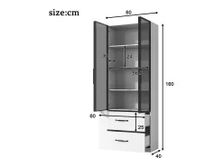 Vitrina de cristal - 60 x 40 x 160 cm - con LEDs + 3 cajones + puertas de cristal templado - aglomerado - blanco