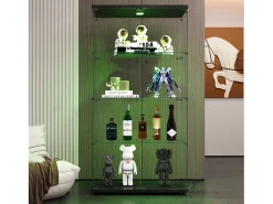 Vitrina de cristal - Vitrina de colección con puertas - Iluminación LED - 2 puertas, 4 estantes - 80,5×36,5×164 cm - Negro