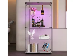 Vitrina de cristal - Vitrina de colección con puertas - Iluminación LED - 2 puertas, 4 estantes - 80,5×36,5×164 cm - Blanco