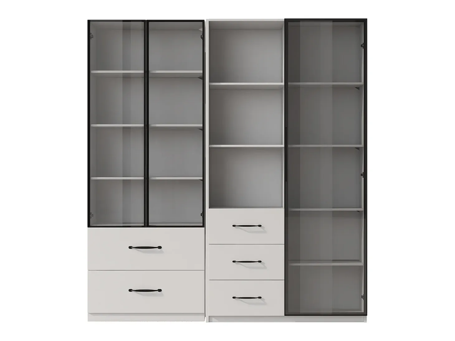 Vitrina de cristal antipolvo - 140 x 40 x 160 cm - con cristal y compartimentos abiertos + LED - aglomerado - blanco