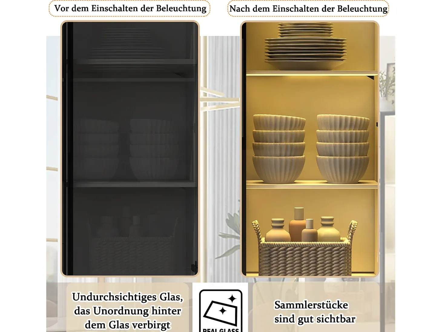 Vitrina de cristal antipolvo - 140 x 40 x 160 cm - con cristal y compartimentos abiertos + LED - aglomerado - blanco