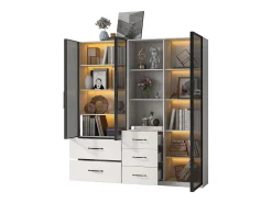 Vitrina de cristal antipolvo - 140 x 40 x 160 cm - con cristal y compartimentos abiertos + LED - aglomerado - blanco