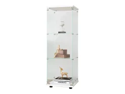 Vitrina de cristal con 3 estantes de cristal, puertas y cerradura, color blanco