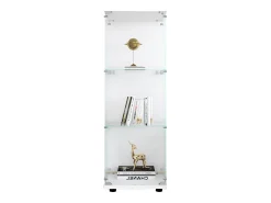 Vitrina de cristal con 3 estantes de cristal, puertas y cerradura, color blanco