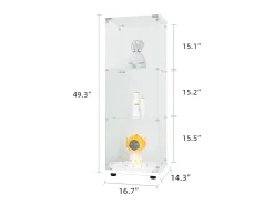 Vitrina de cristal con 3 estantes de cristal, puertas y cerradura, color blanco